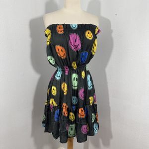Bululu Dress Women One Size Smiley Faces Ruffle Mini Natica Vacation‎ Summer